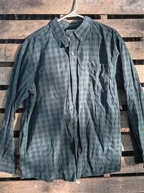 Blue Mountain Men's Green and Black Plaid Button-Down Shirt - Casual Long Sleeve